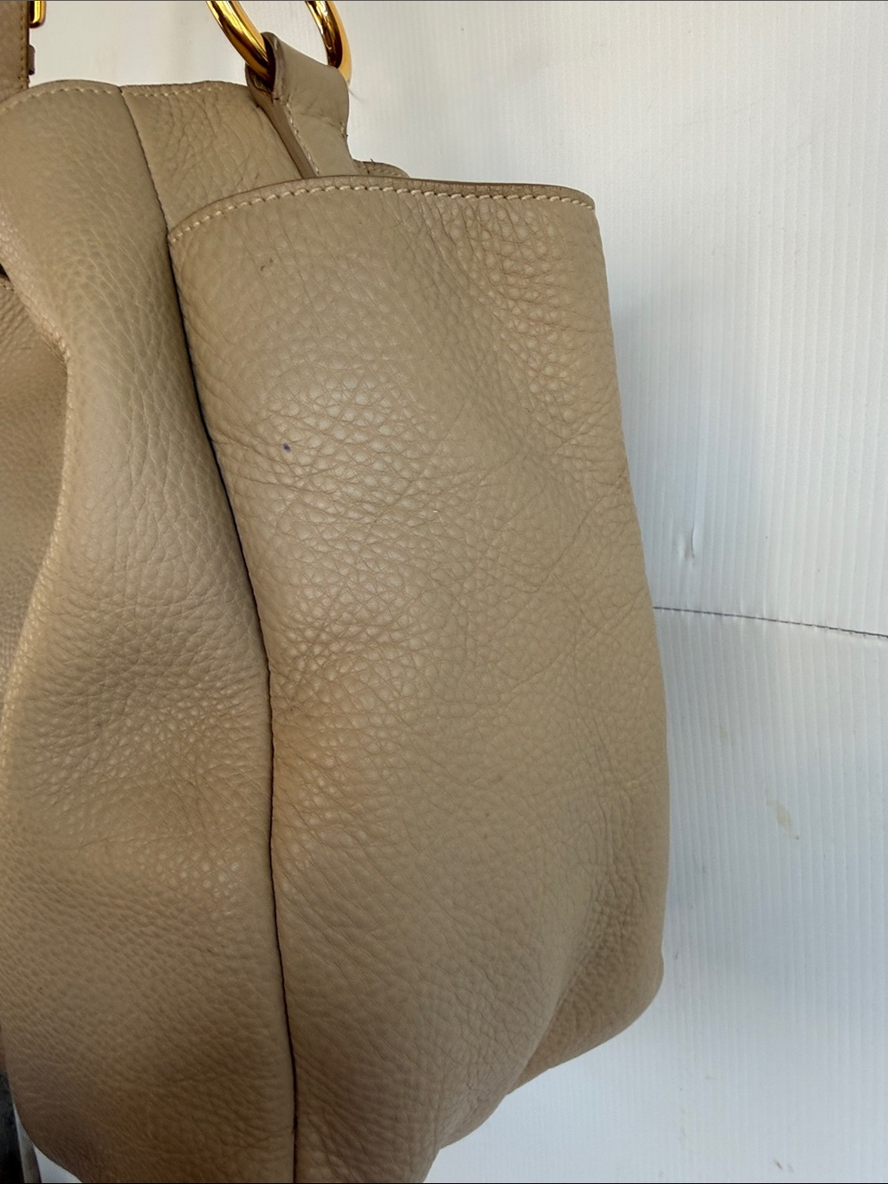 Prada Vitello Daino Leather Hobo Bag Camel Tan Pebbled Calf Skin Gold Hardware - Picture 7 of 17